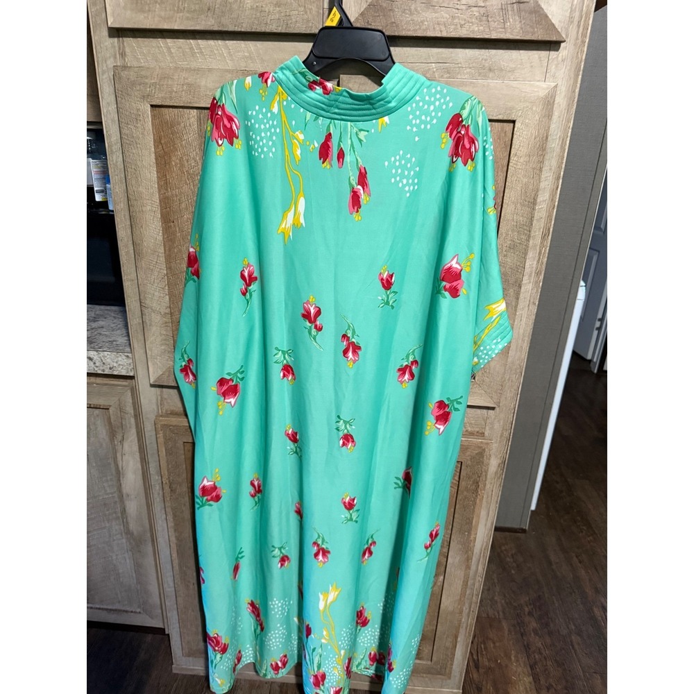 Anthony‎ Richards Floral Caftan Dress Womens 3X Mint Green Red Yellow Lounger - Picture 2 of 6